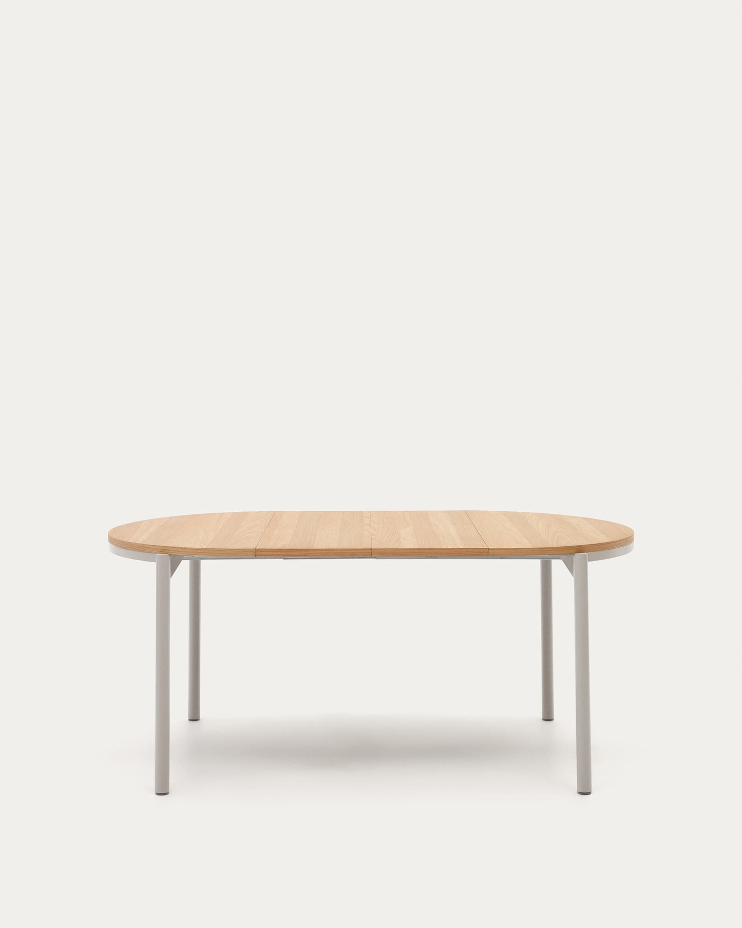 Tavolo tondo allungabile Montuiri con impiallacciatura in rovere e gambe in acciaio con finitura in grigio Ø90(170) cm