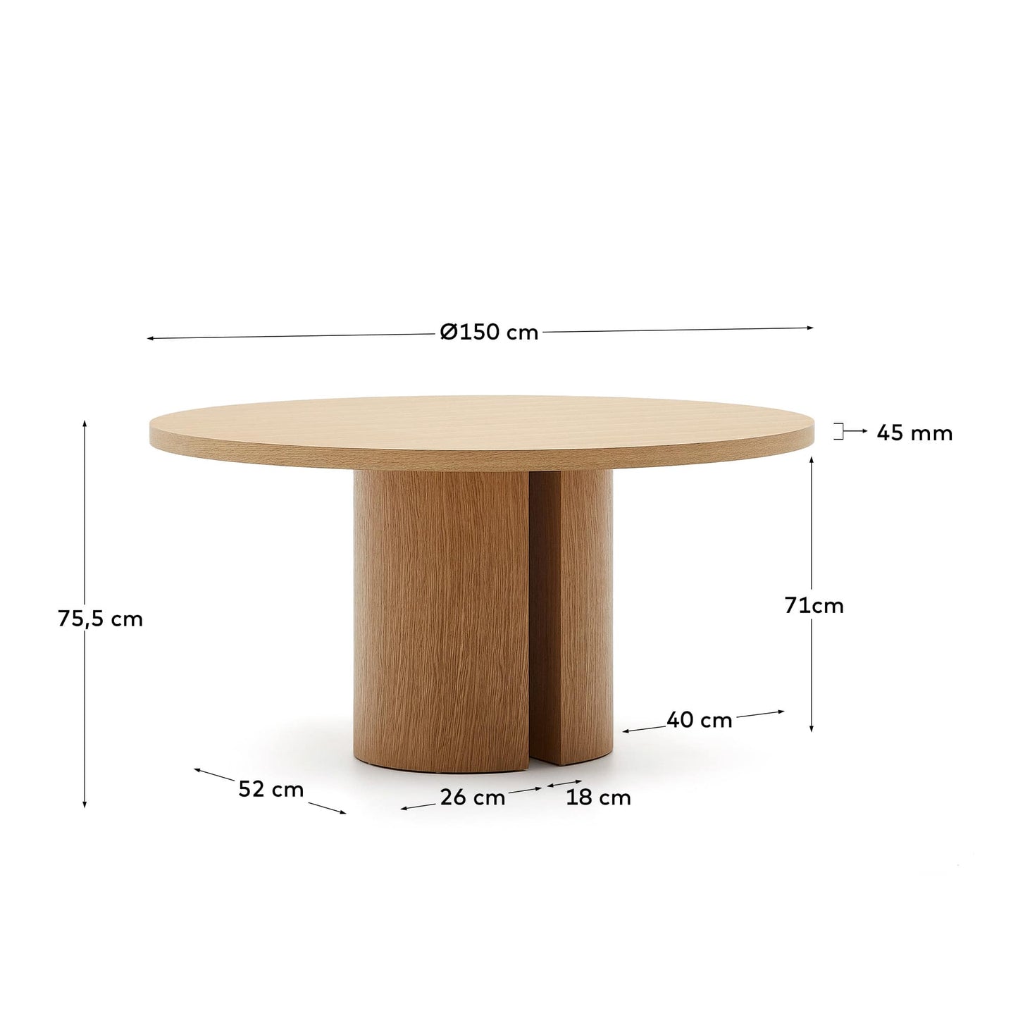 Tavolo rotondo Nealy con impiallacciatura in rovere e finitura naturale Ø 150 cm
