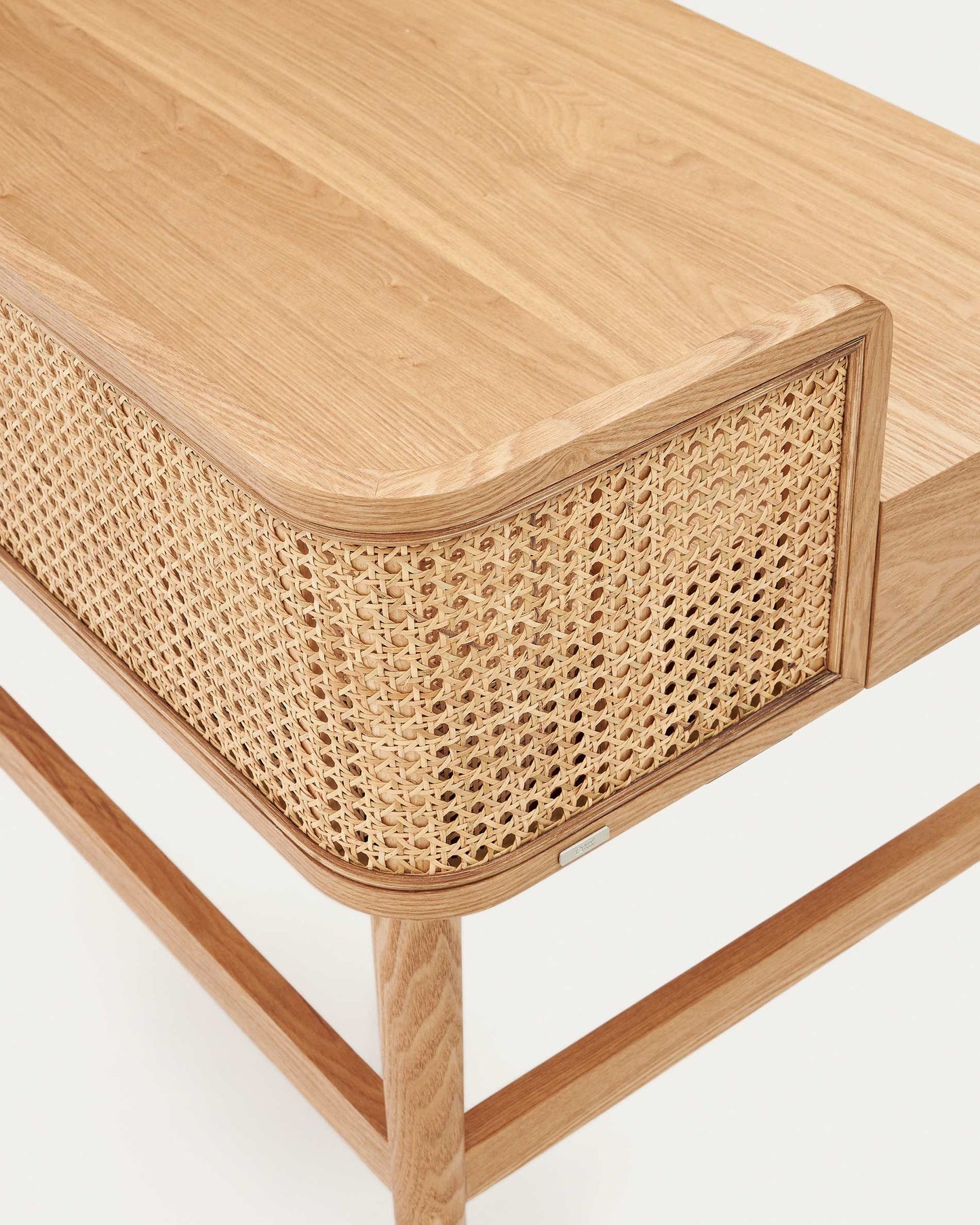 Scrivania impiallacciata in frassino massiccio e rattan 105 x 62 cm