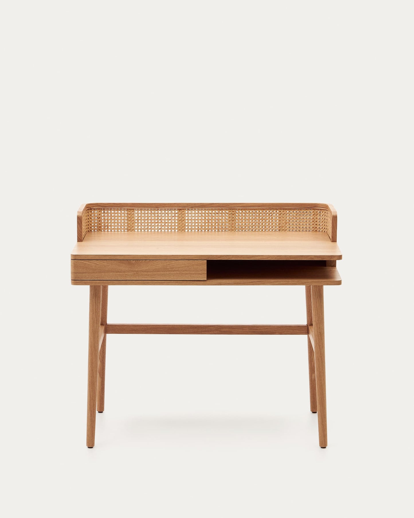 Scrivania impiallacciata in frassino massiccio e rattan 105 x 62 cm