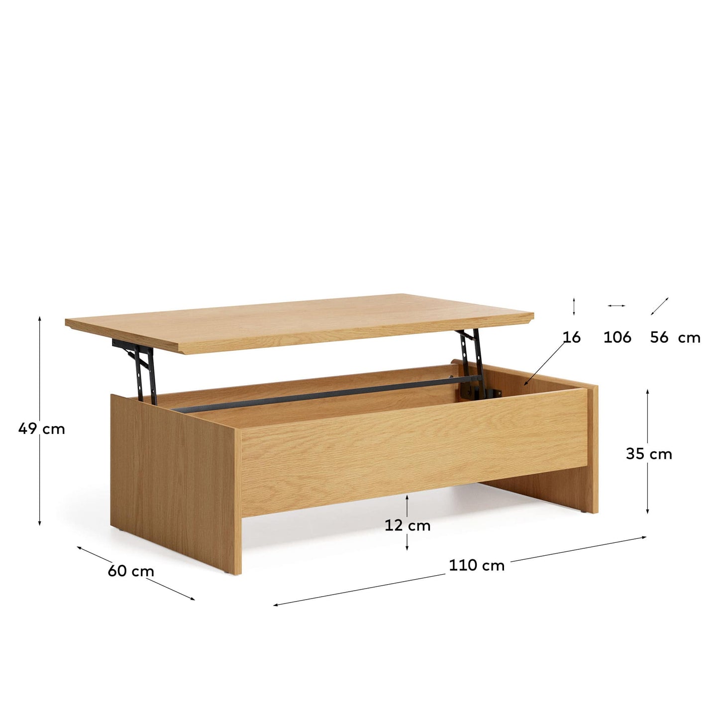Tavolino regolabile in altezza Abilen in rovere impiallacciato 110 x 60 cm