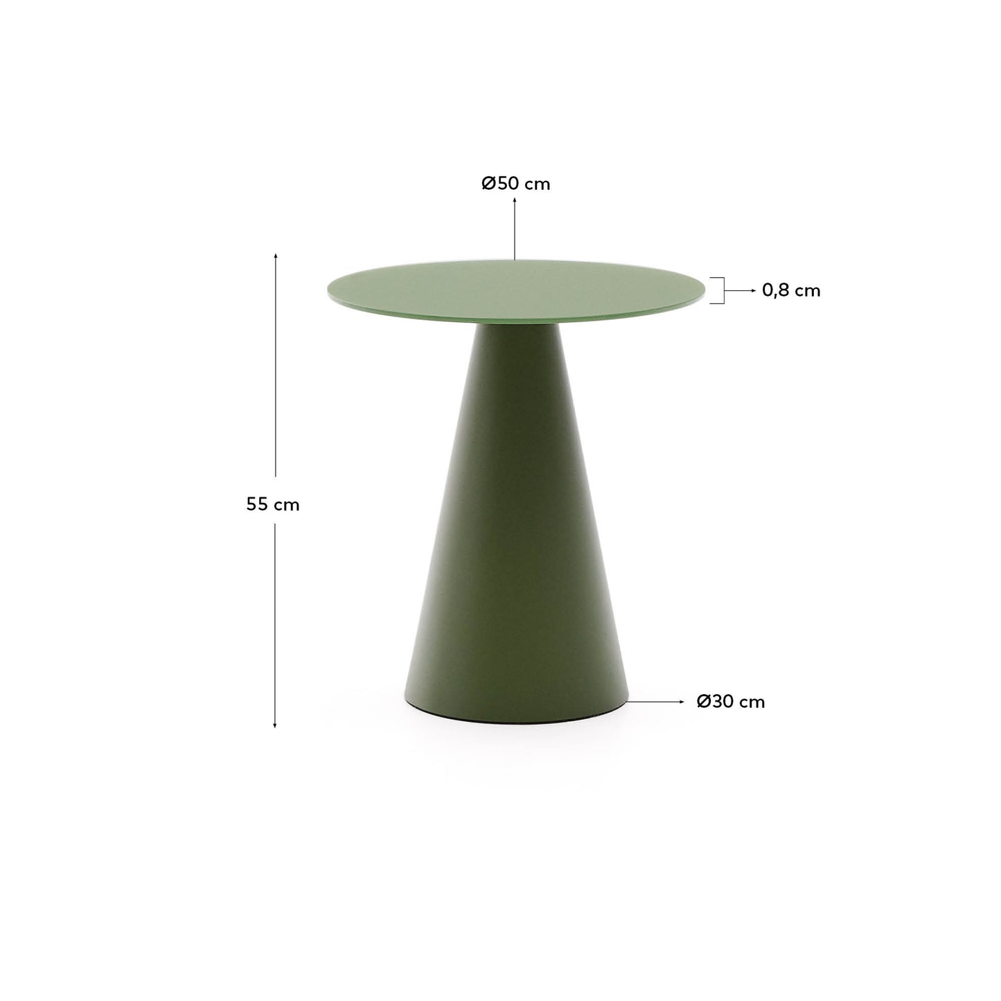 Tavolo d’appoggio Wilshire in vetro temperato smerigliato e acciaio verniciato verde opaco Ø 50cm