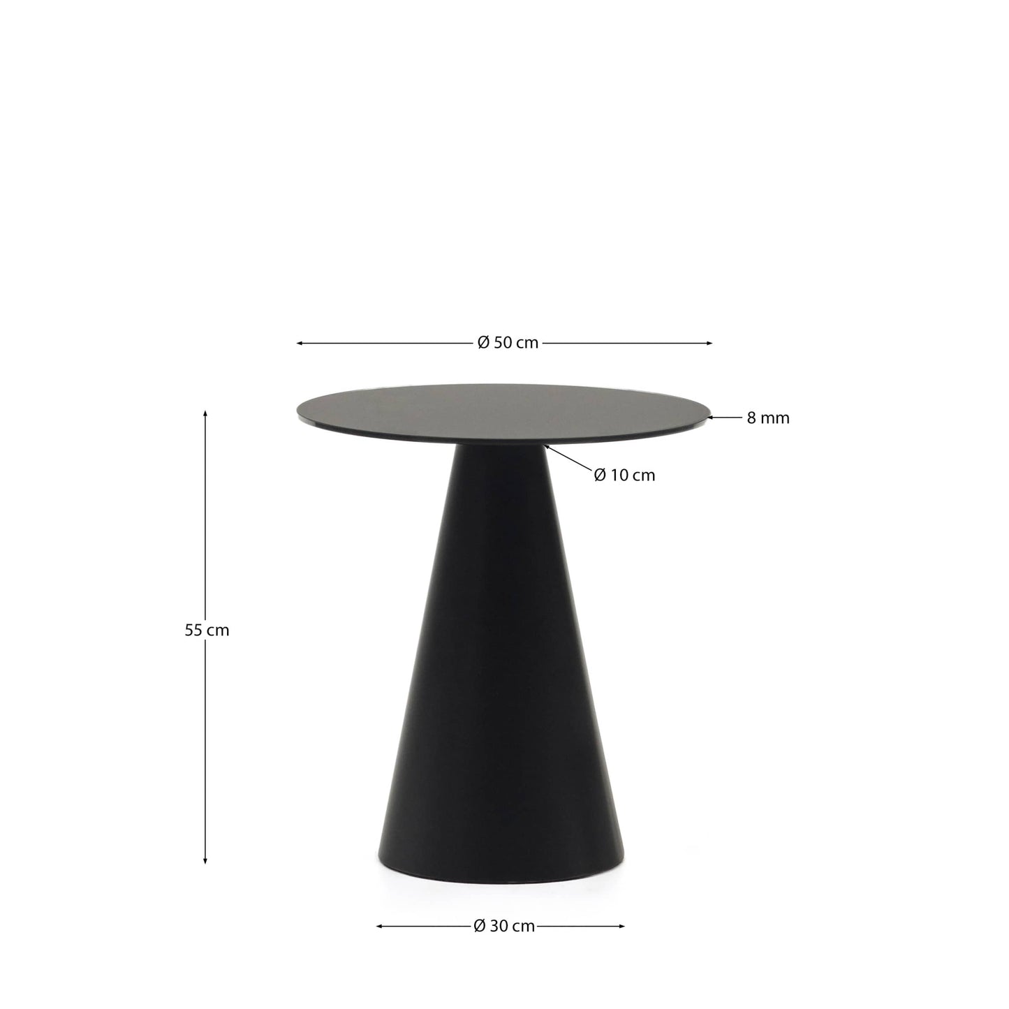 Tavolino Wilshire in vetro temperato e metallo finitura verniciato nero opaco Ø 50 cm