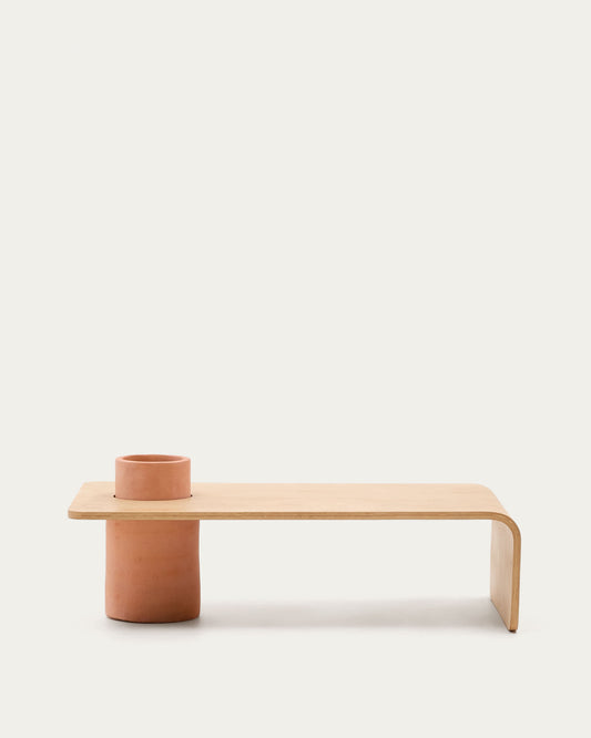 Tavolino Olaria in terracotta e impiallacciatura in rovere con finitura naturale 110 x 60 cm