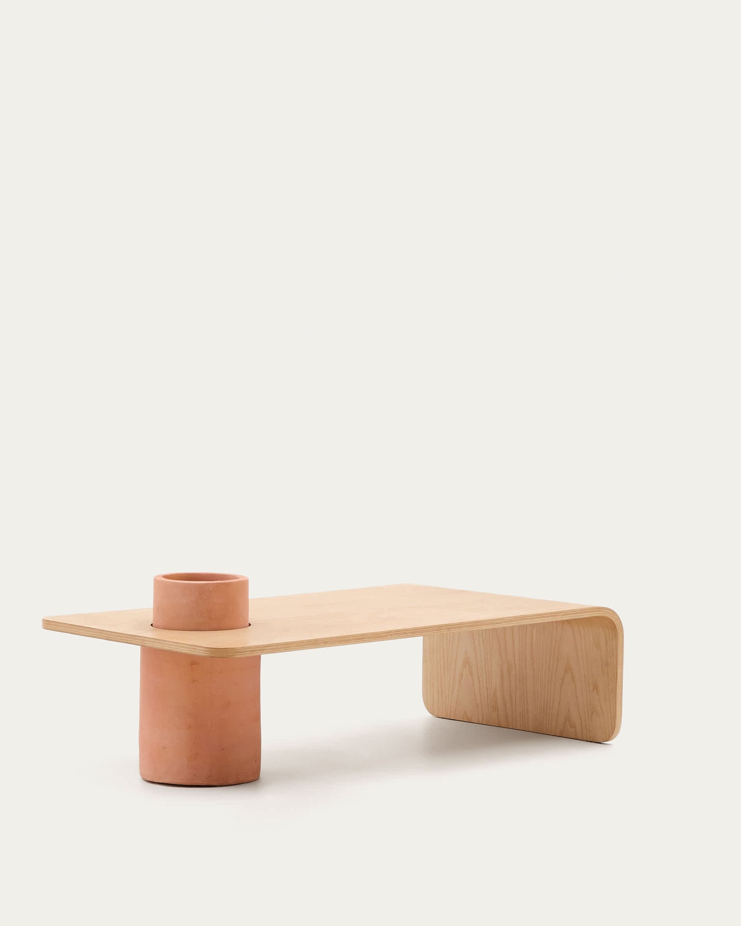 Tavolino Olaria in terracotta e impiallacciatura in rovere con finitura naturale 110 x 60 cm