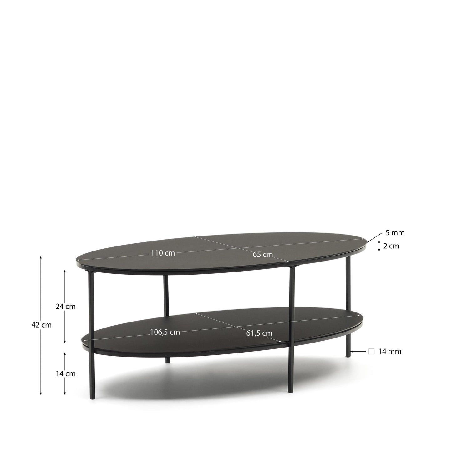 Tavolino Fideia in vetro temperato e metallo finitura verniciato nero opaco Ø 110 x 65 cm