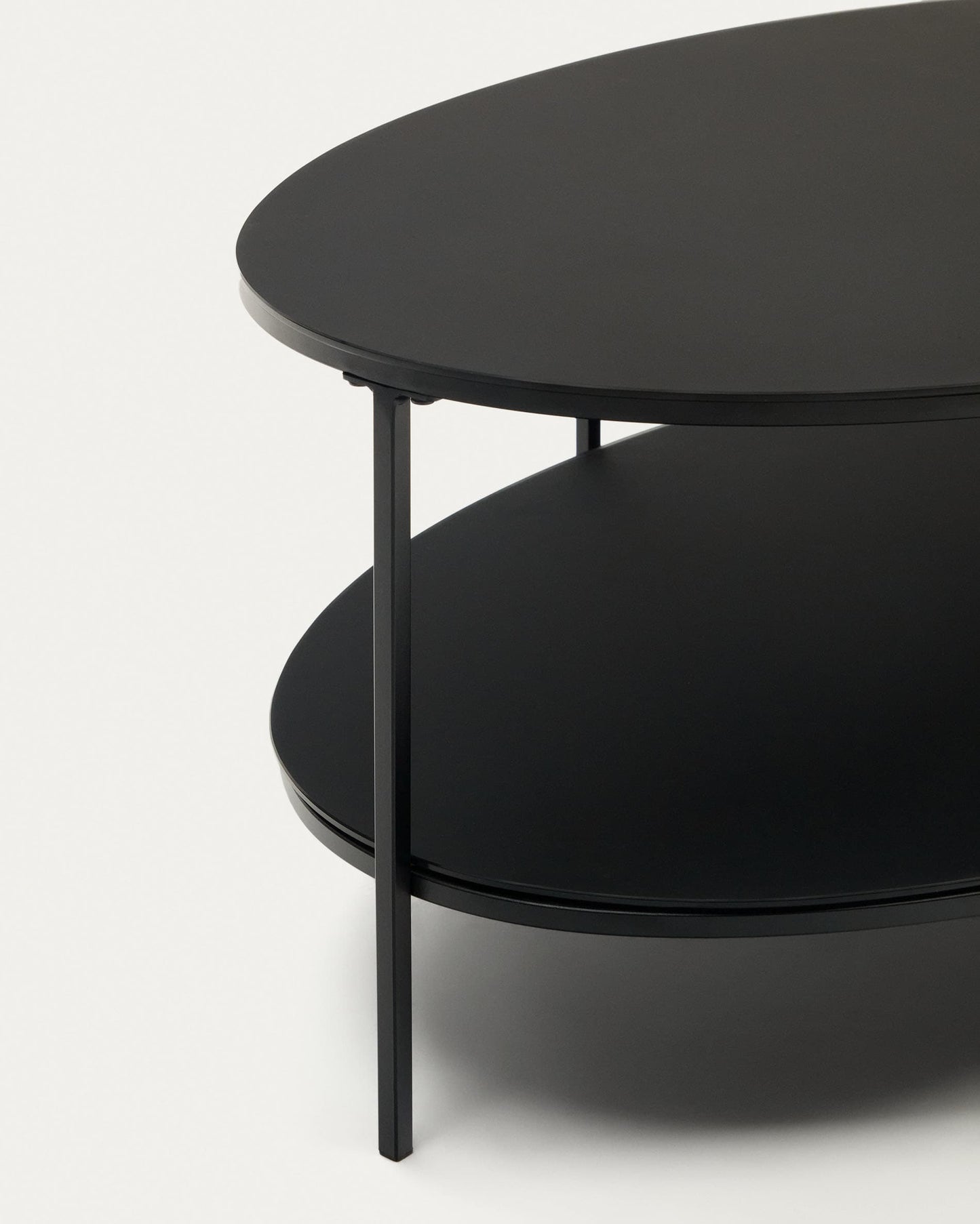 Tavolino Fideia in vetro temperato e metallo finitura verniciato nero opaco Ø 110 x 65 cm