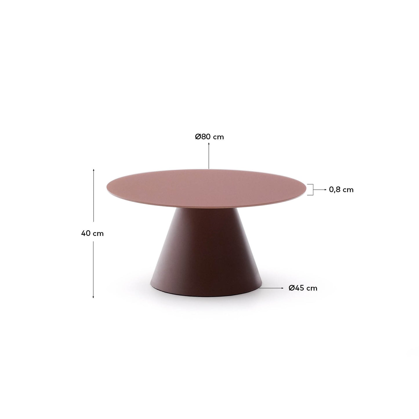 Tavolino Wilshire in vetro temperato smerigliato e acciaio verniciato terracotta satinato Ø 80cm
