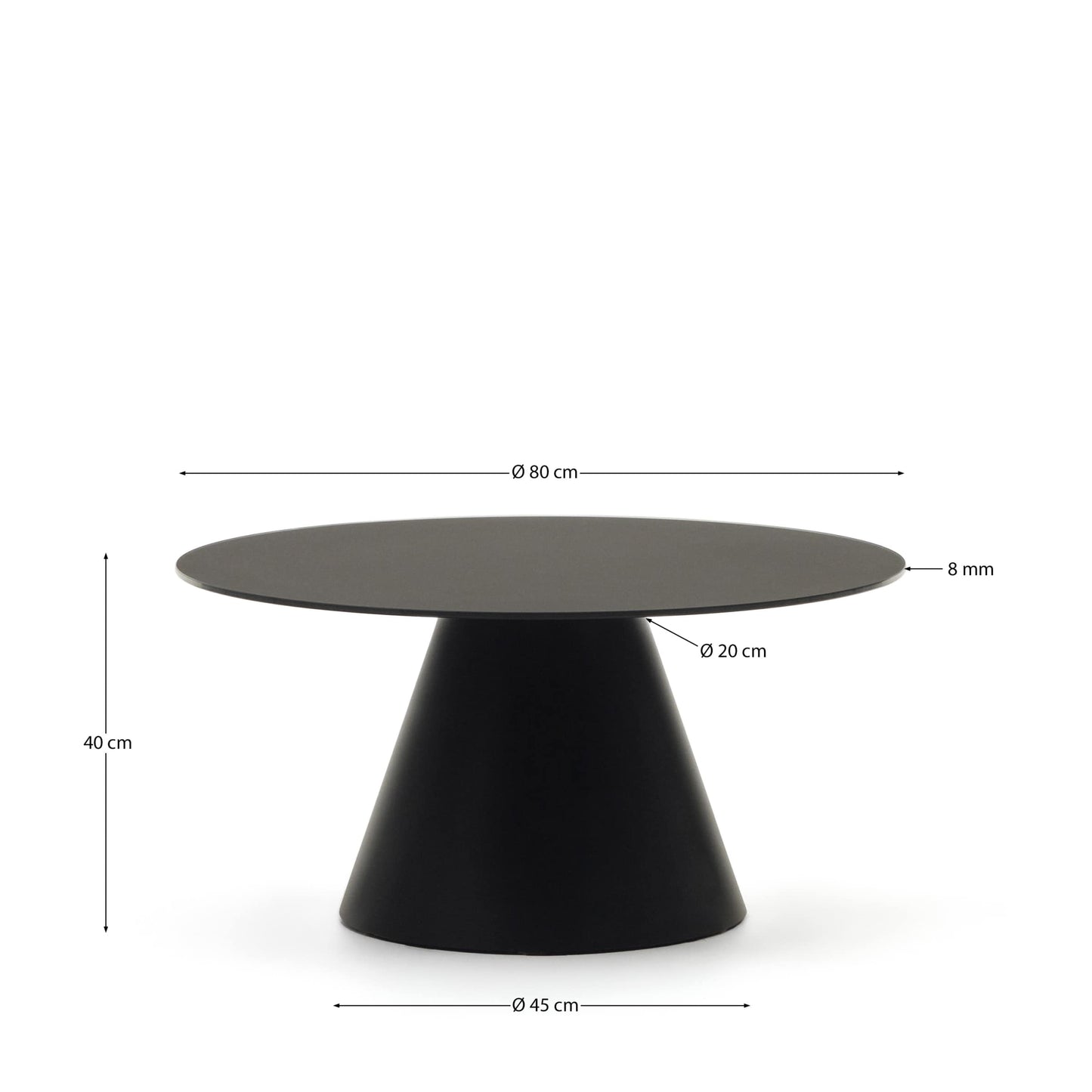 Tavolino Wilshire in vetro temperato e metallo finitura verniciato nero opaco Ø 80 cm