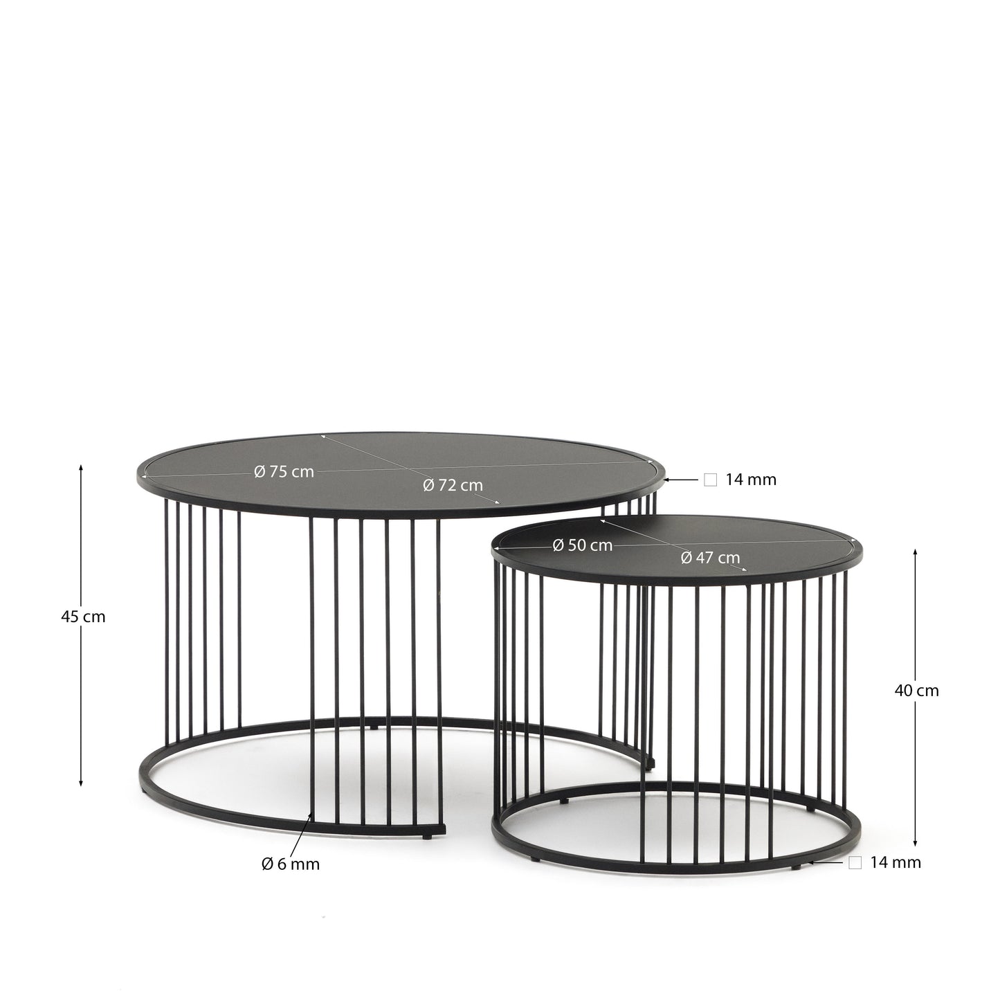 Set Hadar 2 tavolini ad incastro in vetro temperato e metallo verniciato nero Ø 75 cm / Ø 45 cm