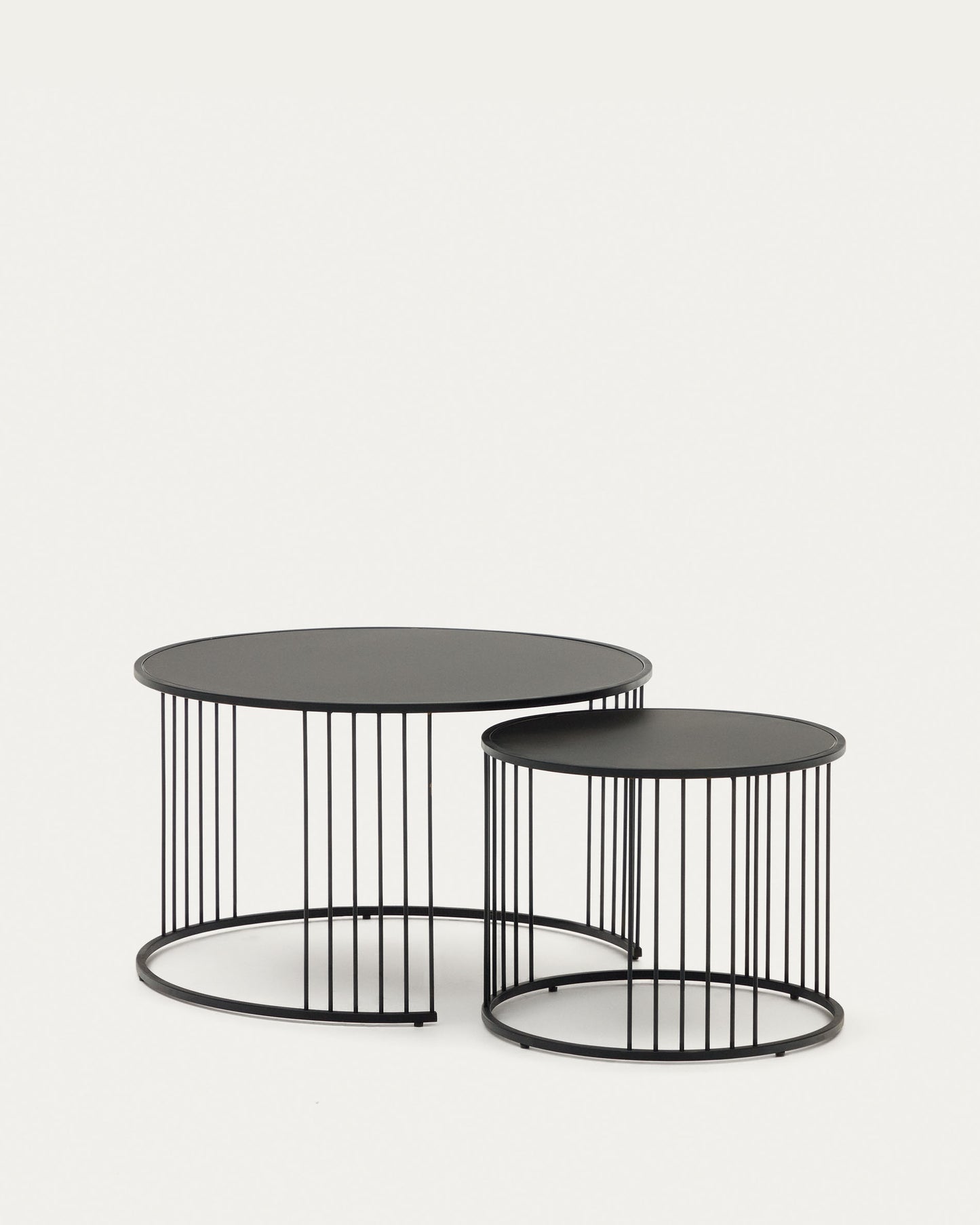 Set Hadar 2 tavolini ad incastro in vetro temperato e metallo verniciato nero Ø 75 cm / Ø 45 cm