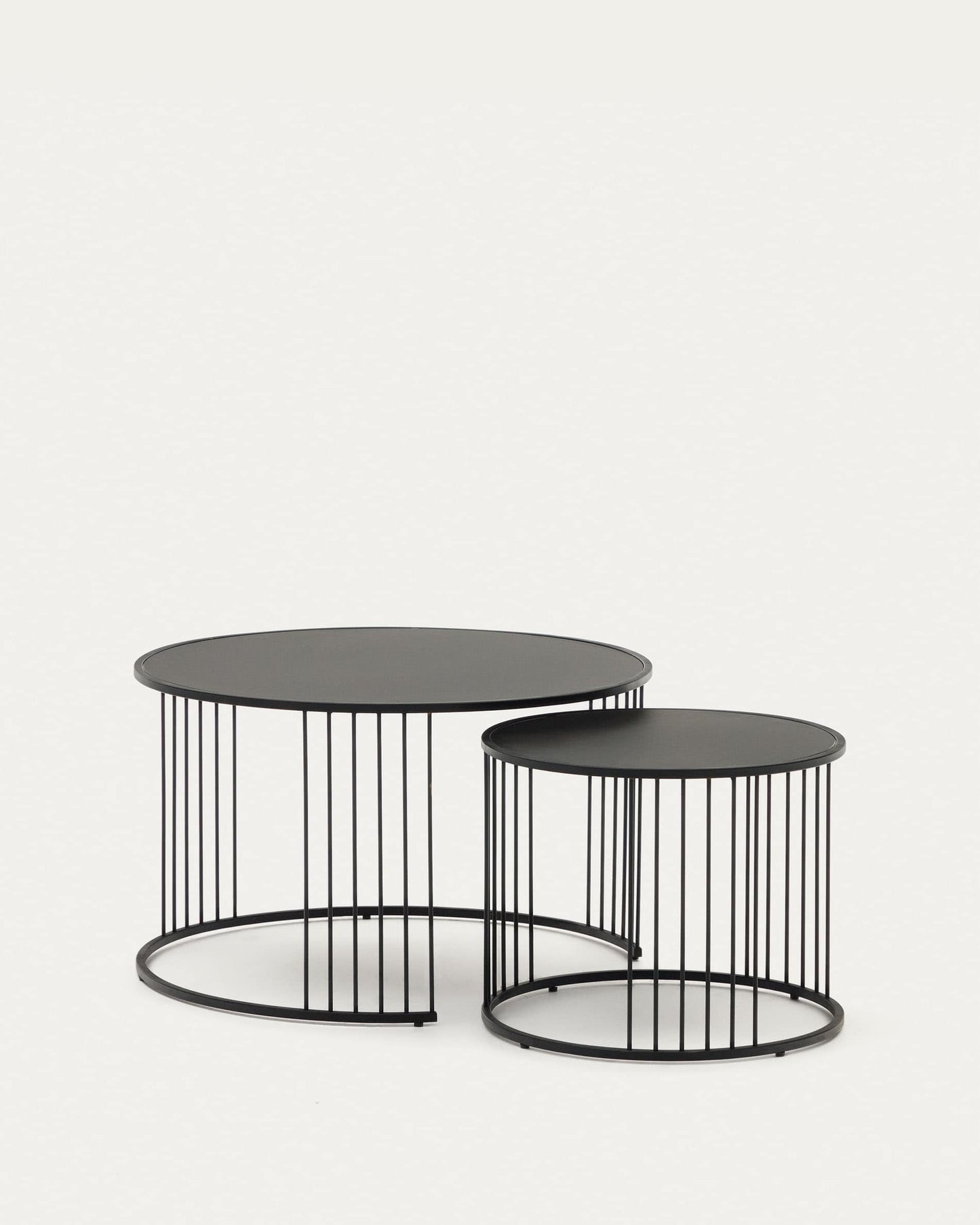 Set Hadar 2 tavolini ad incastro in vetro temperato e metallo verniciato nero Ø 75 cm / Ø 45 cm
