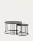 Set Hadar 2 tavolini ad incastro in vetro temperato e metallo verniciato nero Ø 75 cm / Ø 45 cm