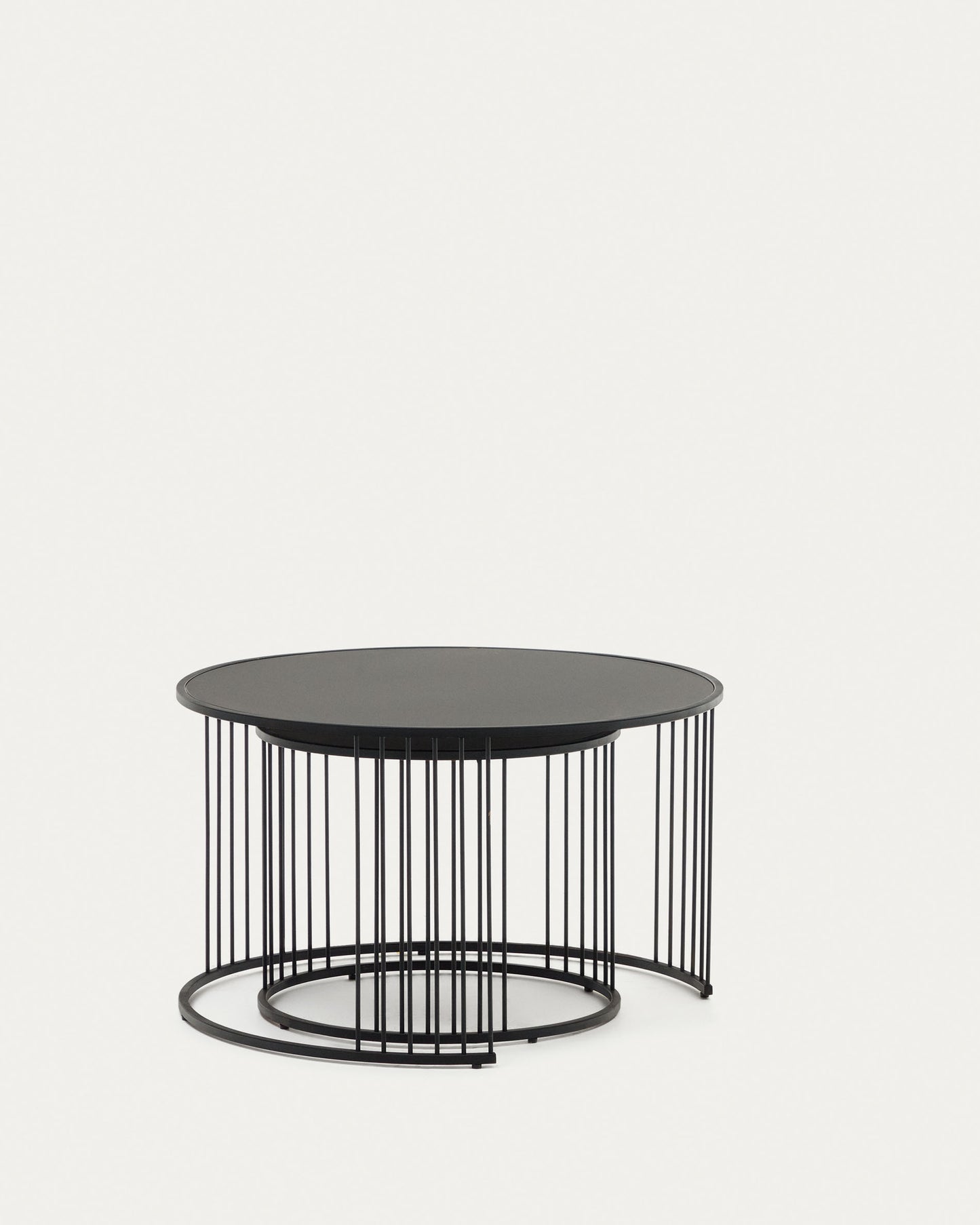 Set Hadar 2 tavolini ad incastro in vetro temperato e metallo verniciato nero Ø 75 cm / Ø 45 cm