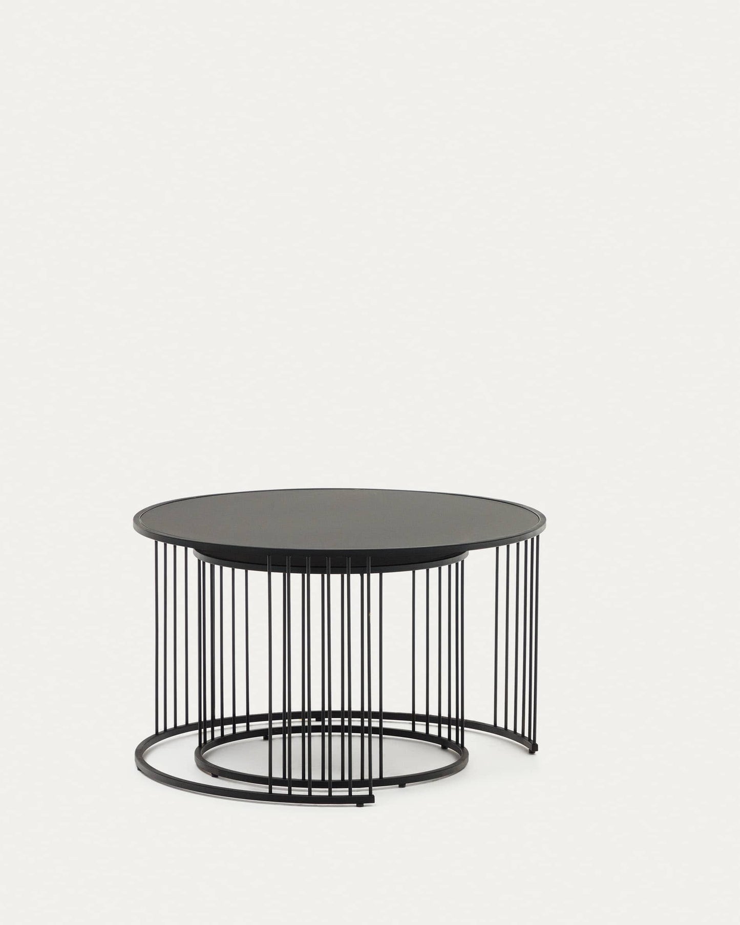 Set Hadar 2 tavolini ad incastro in vetro temperato e metallo verniciato nero Ø 75 cm / Ø 45 cm