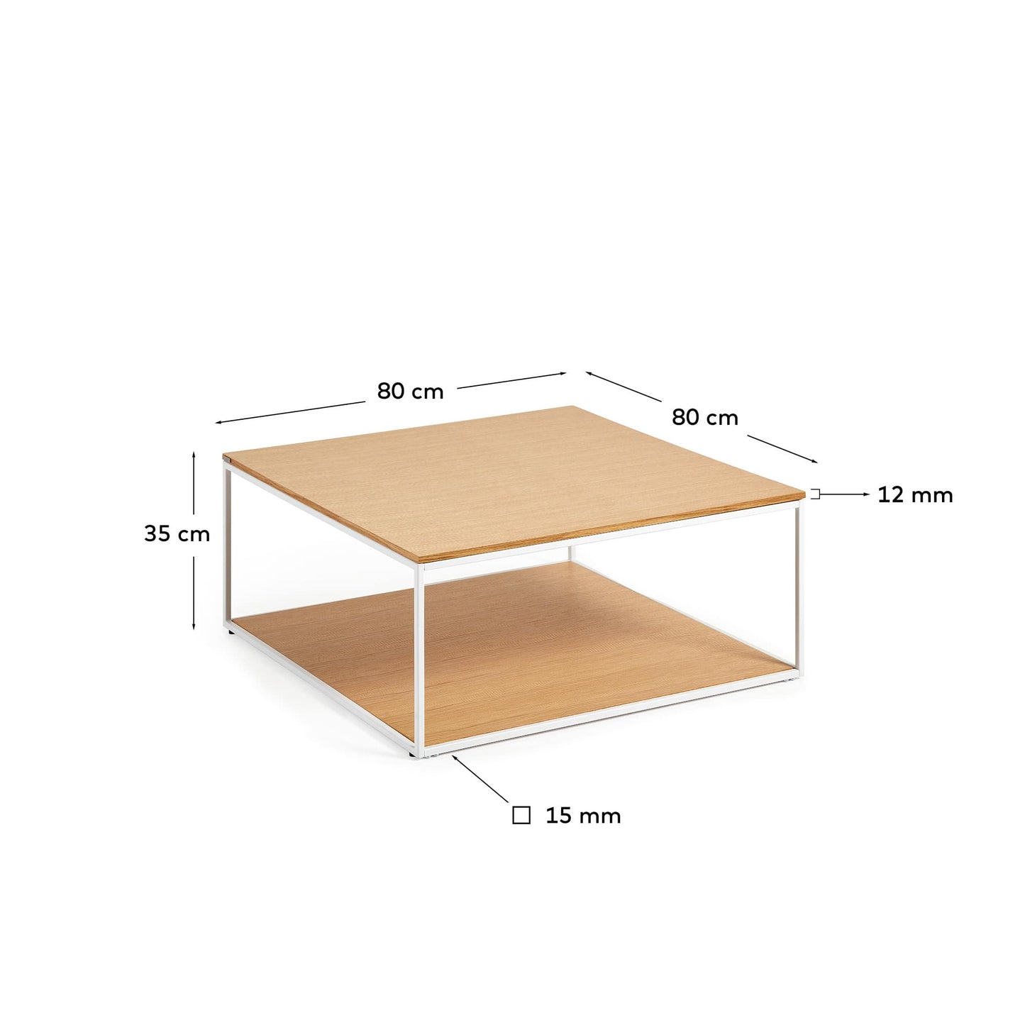 Tavolino Yoana impiallacciato rovere e struttura in metallo bianco 80 x 80 cm