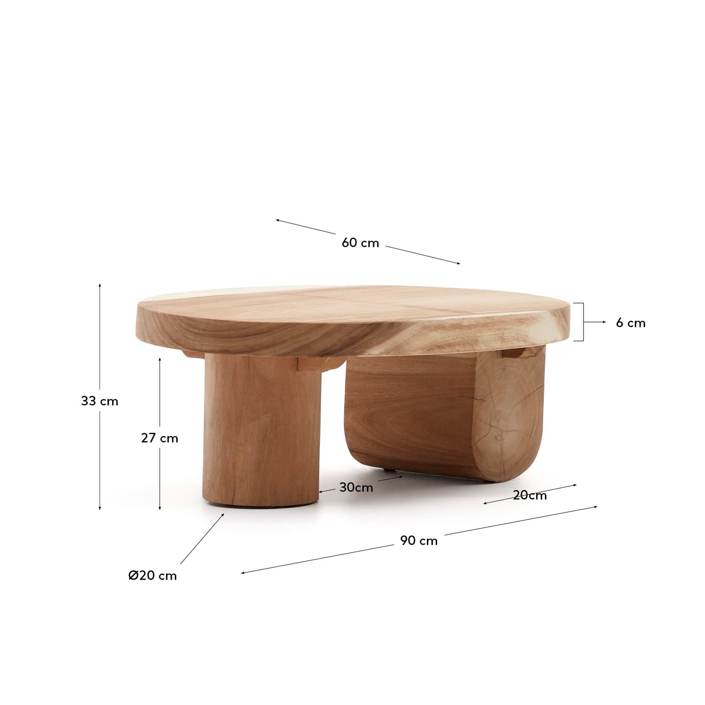Tavolino da Salotto Mosi in legno massiccio di mungur Ø 90 x 60 cm