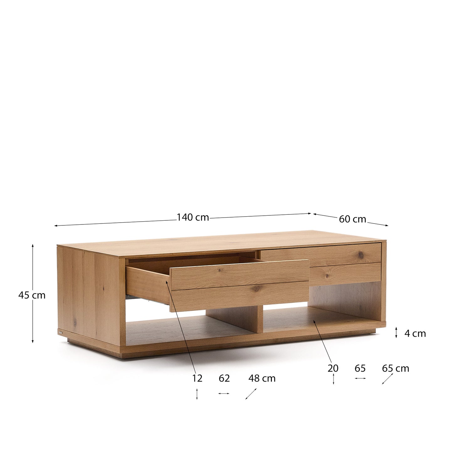 Tavolino salotto Alguema 2 cassetti impiallacciatura in rovere finitura naturale 140 x 60 cm