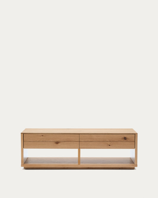 Tavolino salotto Alguema 2 cassetti impiallacciatura in rovere finitura naturale 140 x 60 cm