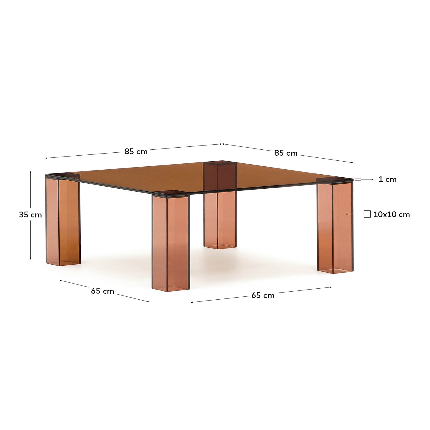 Tavolo d’appoggio Adularia di vetro temperato marrone 85 x 85 cm
