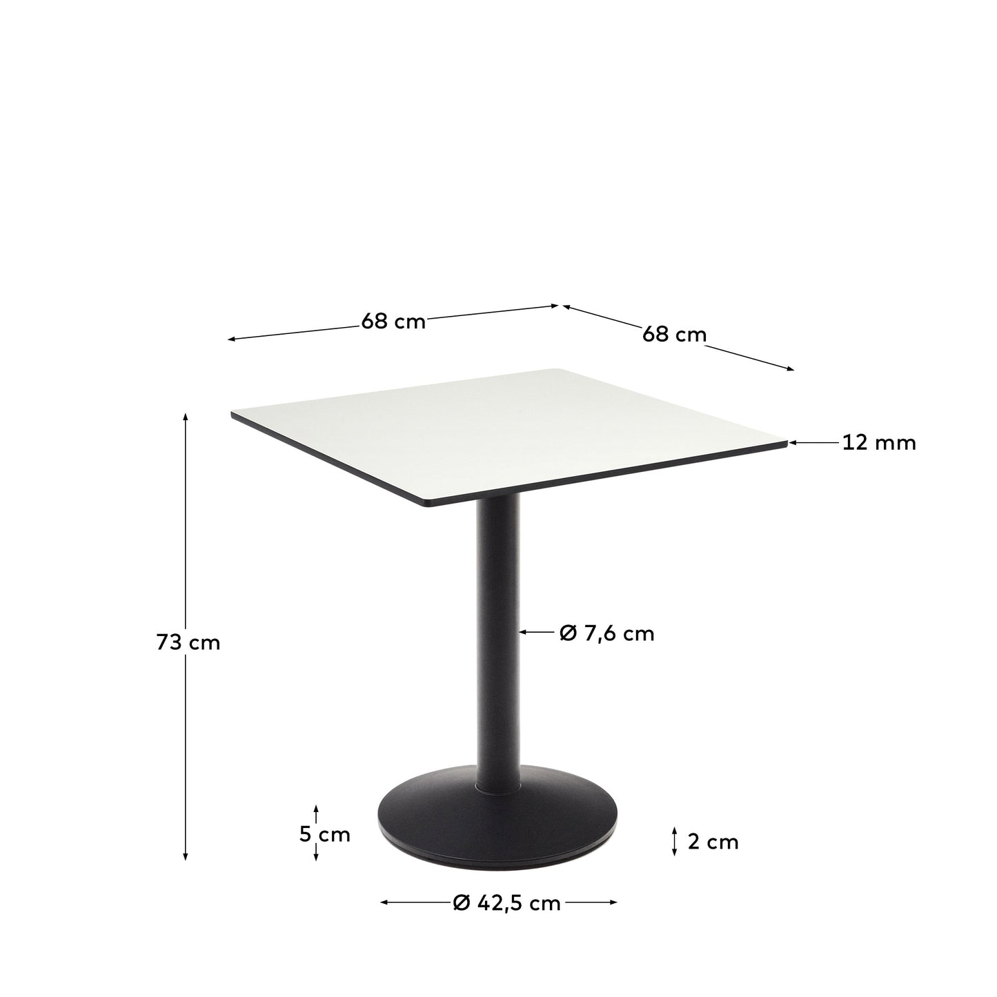 Tavolo per esterno Esilda bianco con gamba di metallo rifinita in nero 70 x 70 x 70 cm