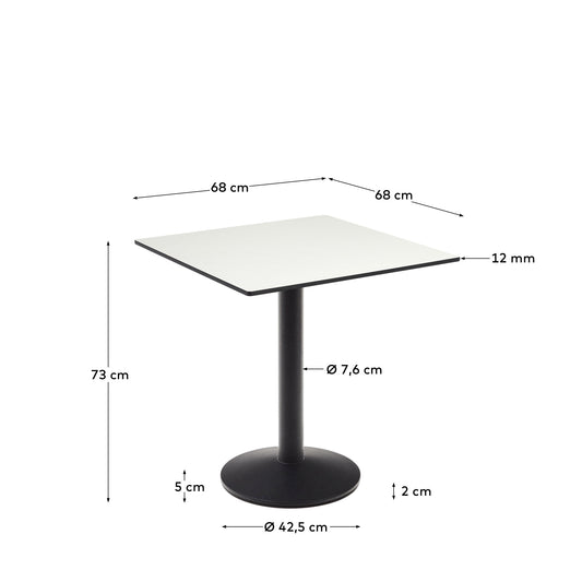 Tavolo per esterno Esilda bianco con gamba di metallo rifinita in nero 70 x 70 x 70 cm