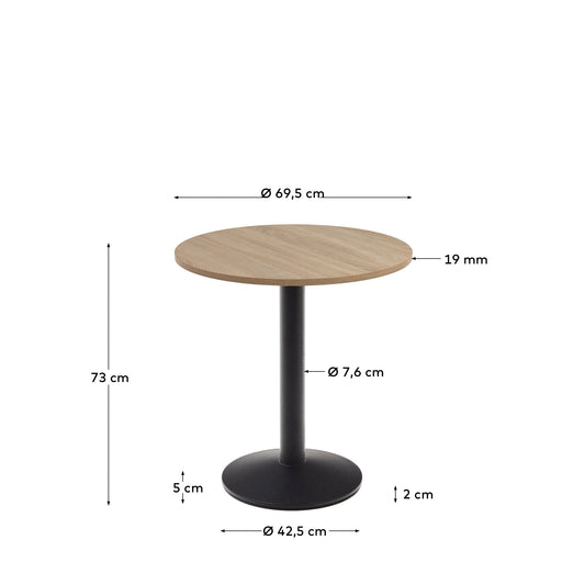 Tavolo rotondo da bar Esilda piano in melammina naturale con gamba di metallo rifinita in nero Ø 70 cm