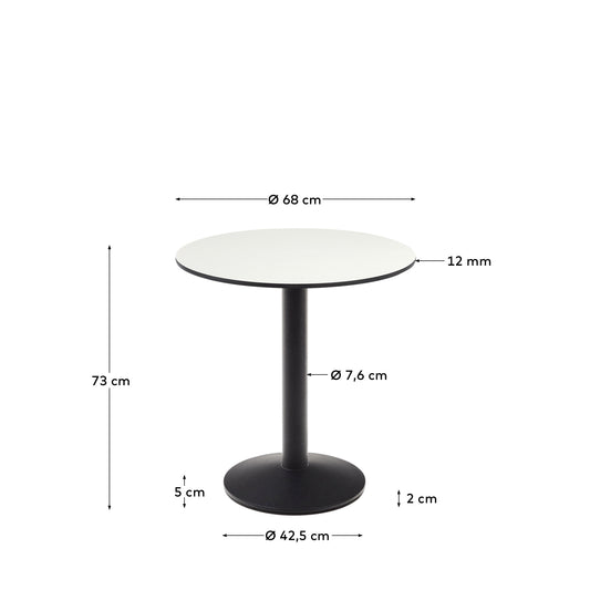Tavolo rotondo Isilda con piano bianco con gamba di metallo rifinita in nero Ø 70 x 70 cm
