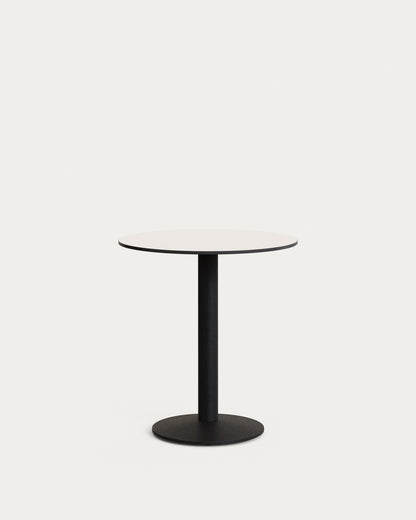 Tavolo rotondo Isilda con piano bianco con gamba di metallo rifinita in nero Ø 70 x 70 cm