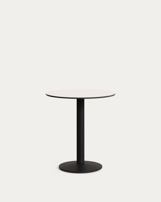 Tavolo rotondo Isilda con piano bianco con gamba di metallo rifinita in nero Ø 70 x 70 cm