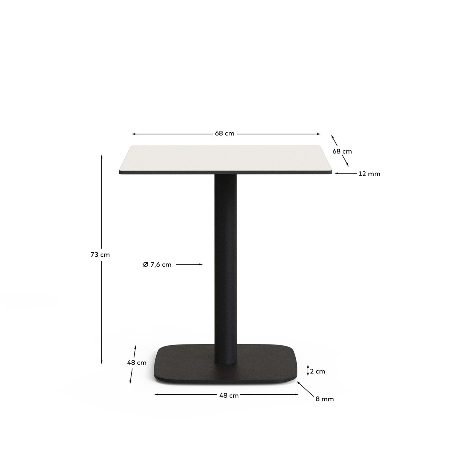 Tavolo per esterno Dina bianco con gamba in metallo rifinita in nero 68 x 68 x 70 cm