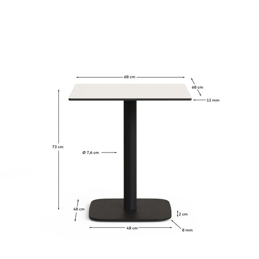 Tavolo per esterno Dina bianco con gamba in metallo rifinita in nero 68 x 68 x 70 cm