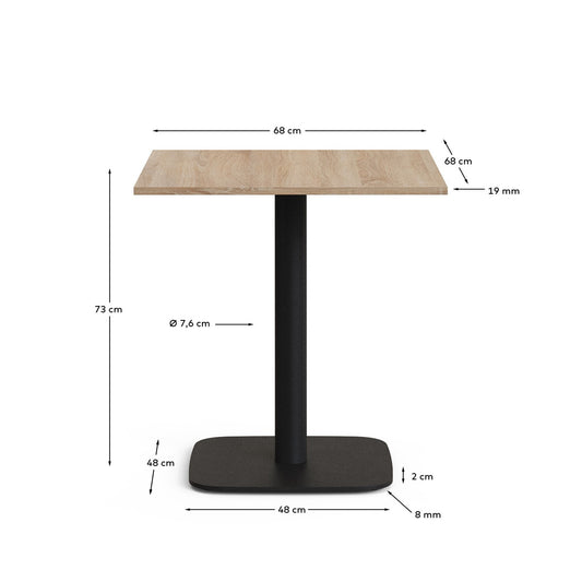 Tavolo Dina melammina rifinito naturale con gamba di metallo rifinita in nero 70 x 70 x 70 cm