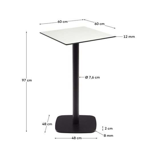 Tavolo alto per esterno Dina bianco con gamba di metallo rifinita in nero 60x60x96 cm