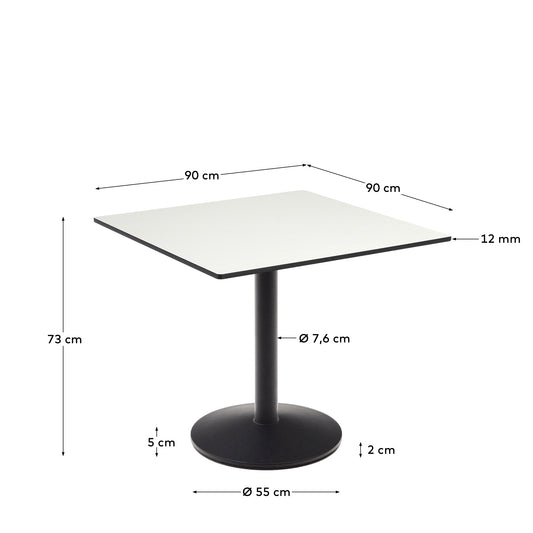 Tavolo da bar Esilda piano in bianco con gamba di metallo rifinita in nero 90 x 90 cm