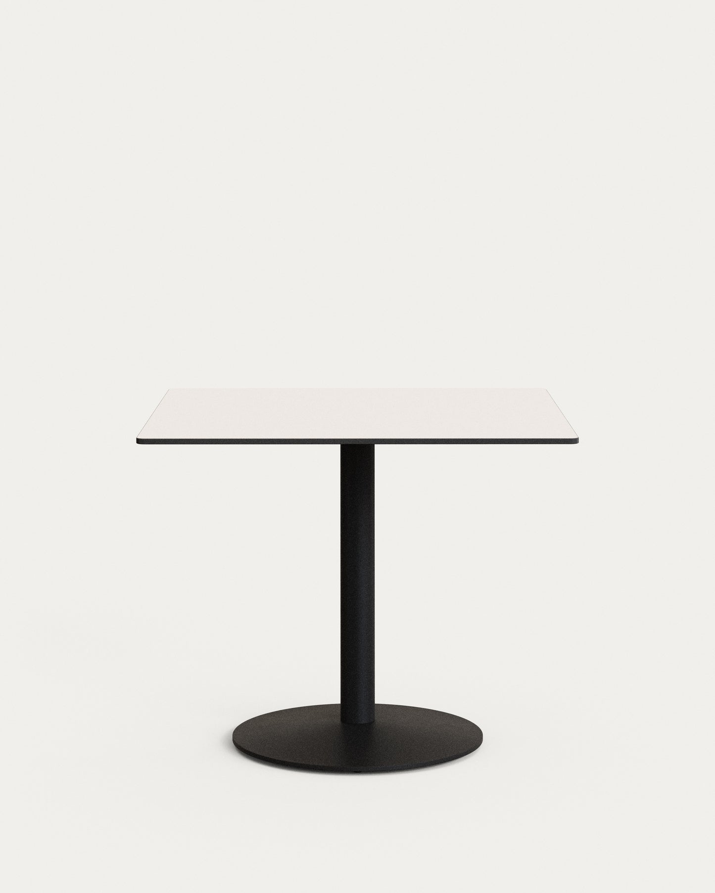 Tavolo da bar Esilda piano in bianco con gamba di metallo rifinita in nero 90 x 90 cm