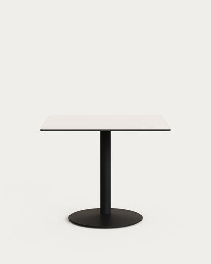 Tavolo da bar Esilda piano in bianco con gamba di metallo rifinita in nero 90 x 90 cm