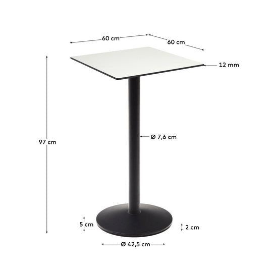 Tavolo alto da bar Esilda piano in bianco con gamba di metallo rifinita in nero 60 x 60 cm
