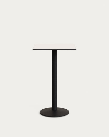 Tavolo alto da bar Esilda piano in bianco con gamba di metallo rifinita in nero 60 x 60 cm