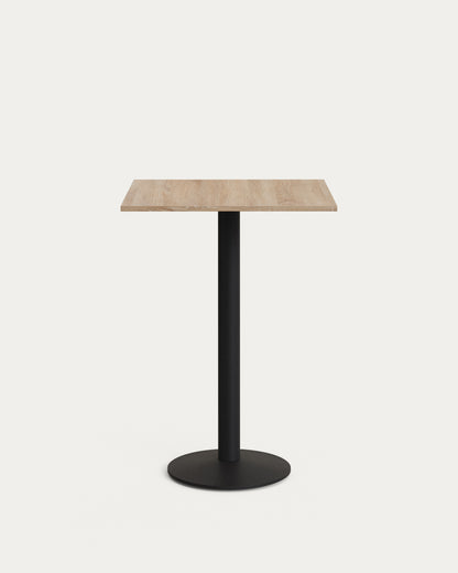 Tavolo alto da bar Esilda piano in melammina naturale con gamba di metallo rifinita in nero 60 x 60 cm