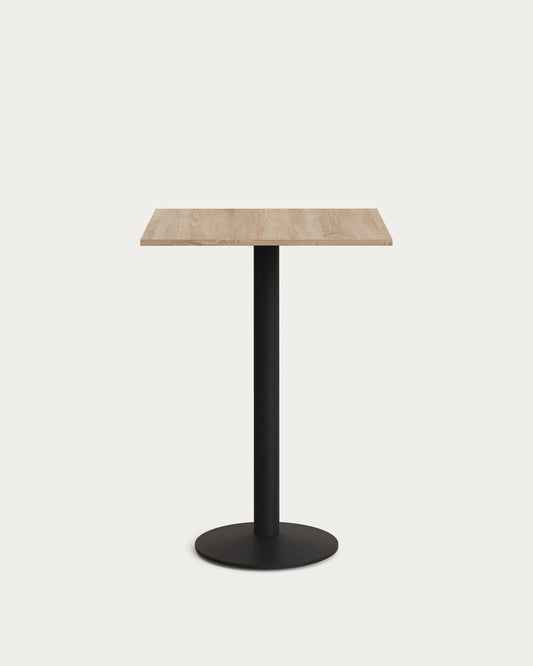 Tavolo alto da bar Esilda piano in melammina naturale con gamba di metallo rifinita in nero 60 x 60 cm