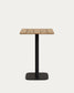 Tavolo bar alto Saura metallo nero e piano acacia finitura naturale 96x70x70 cm