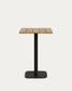 Tavolo bar alto Saura metallo nero e piano acacia finitura naturale 96x70x70 cm