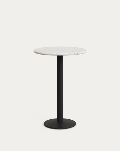 Tavolo alto da bar rotondo Saura in metallo verniciato nero con piano in terrazzo bianco 9