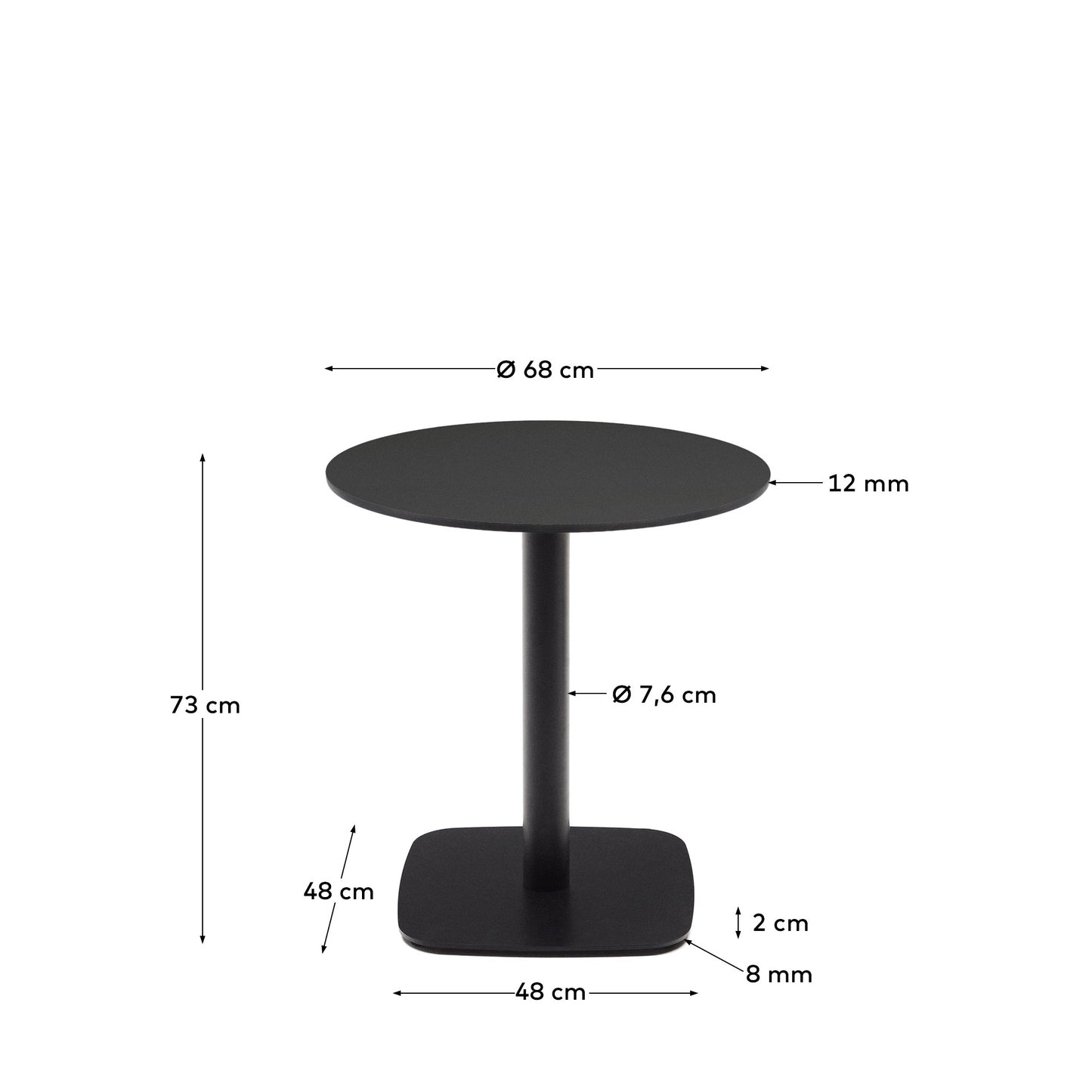 Tavolo rotonda per esterno Dina nera con gamba in metallo rifinita in nero Ø 68x70 cm