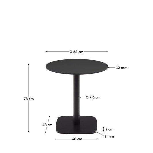 Tavolo rotonda per esterno Dina nera con gamba in metallo rifinita in nero Ø 68x70 cm