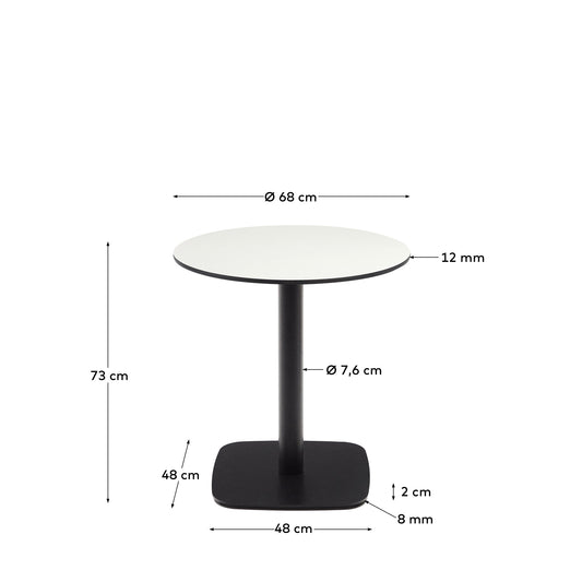 Tavolo rotondo per esterno Dina bianco con gamba in metallo rifinita in nero Ø 68x70 cm