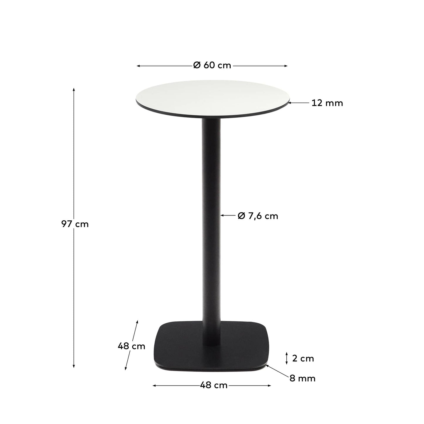 Tavolo rotondo per esterno Dina bianco con gamba di metallo rifinita in nero Ø 60x96 cm