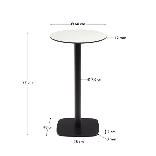 Tavolo rotondo per esterno Dina bianco con gamba di metallo rifinita in nero Ø 60x96 cm