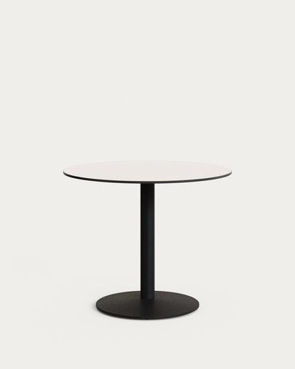 Tavolo rotondo da bar Esilda piano in bianco con gamba di metallo rifinita in nero Ø 90 cm